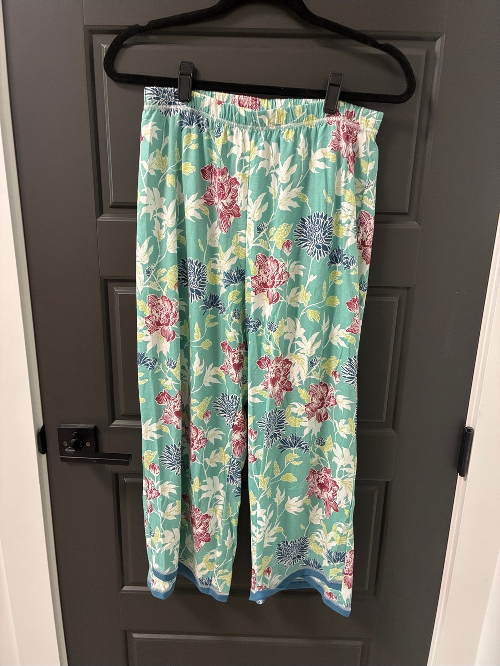 Garnet Hill Floral Mint Green Short Sleeve Pajama Set with Pink Accents - Picture 4 of 4